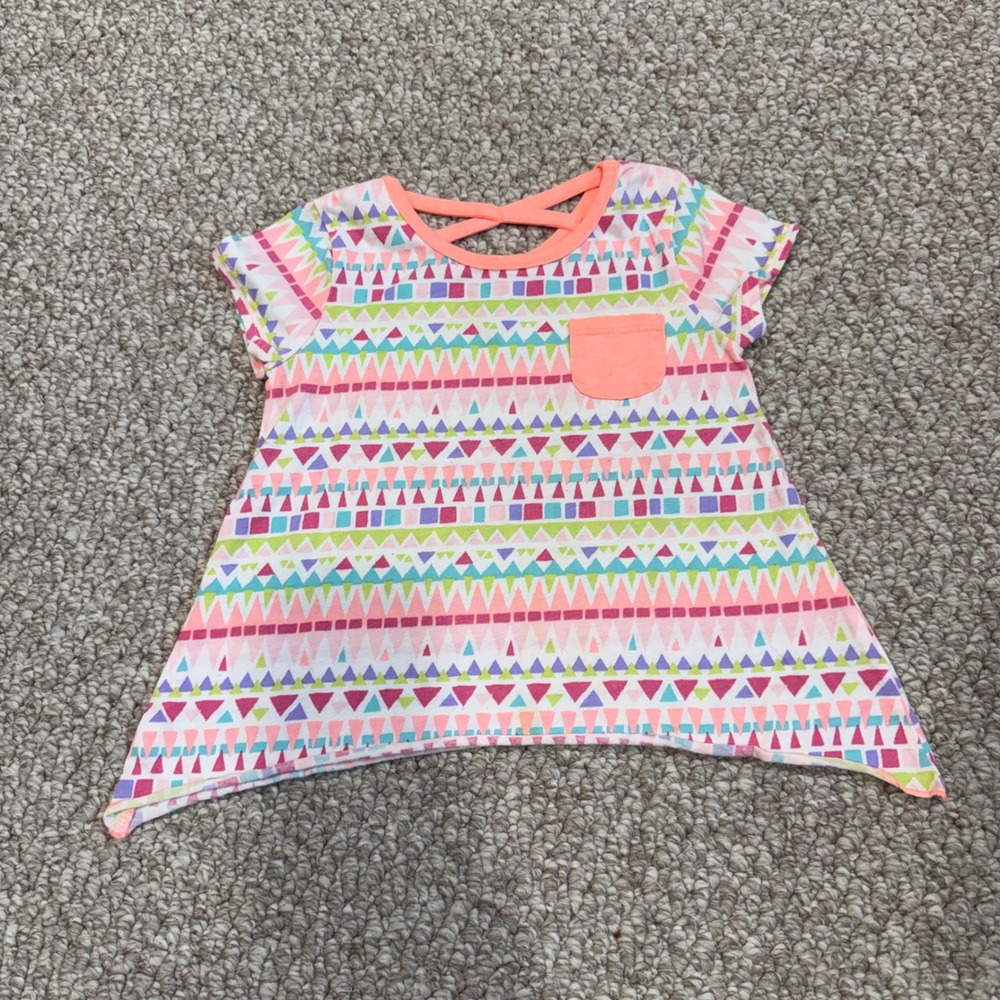 Garanimals Toddler Girls Geometric Tribal Sharkbite Hem Top Pink Orange Size 3T